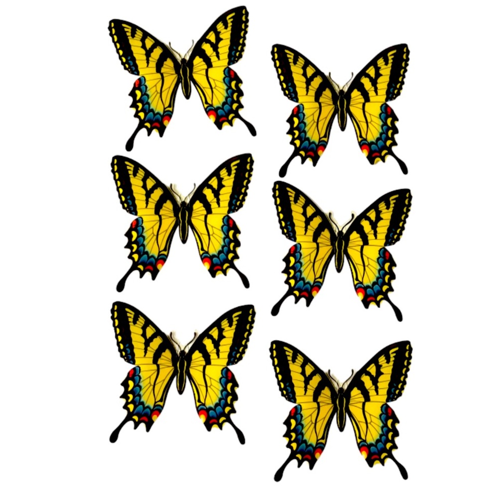 NEW SET OF 6 adhesive Eastern tiger swallowtail Butterflies, any surface, 9”x5”
